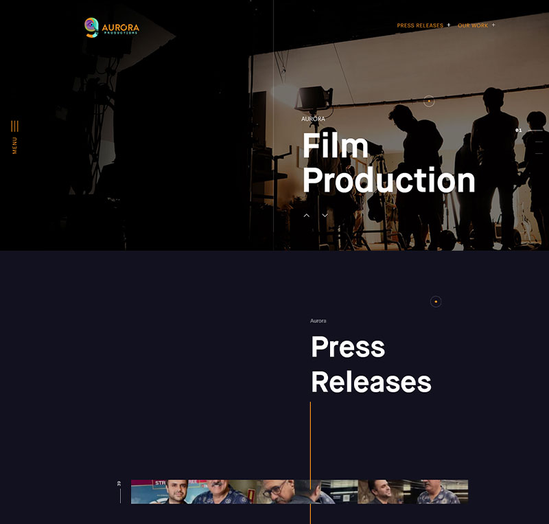 screenshot image of aurora productions website