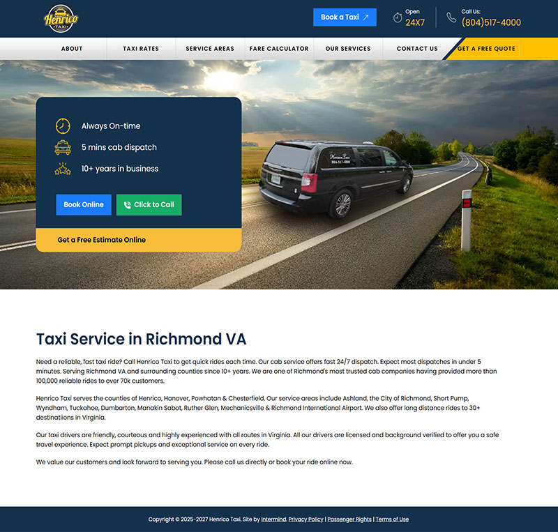 screenshot image of henrico taxi website
