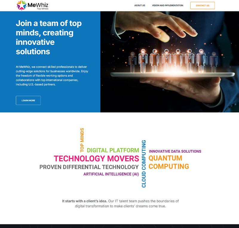 screenshot image of mewhiz website